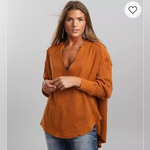 Free People Owen Thermal Autumn Wildflower Size XS Oversized Elbow Patch V-neck